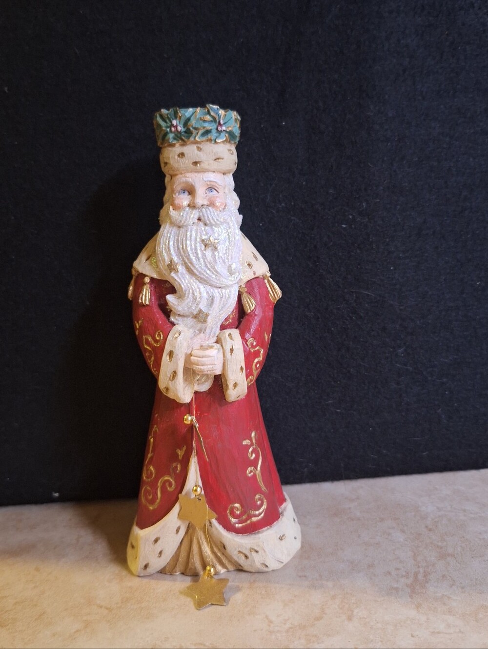 Kurt Adler Vintage 7" Father Christmas Santa Taper Candle Holder Red Gold Stars